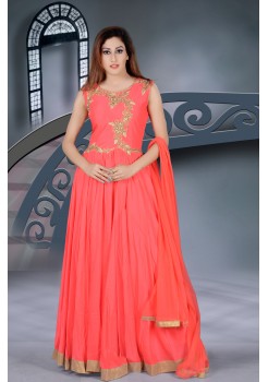 Orange with Gold rich Embroidery work new Designer Gown